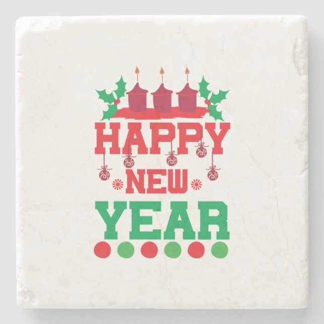 Posavasos De Piedra Feliz Año Nuevo (Anverso)