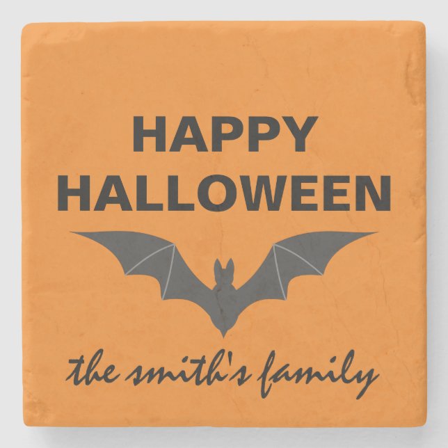 Posavasos De Piedra Feliz Bat de Halloween personalizado (Anverso)