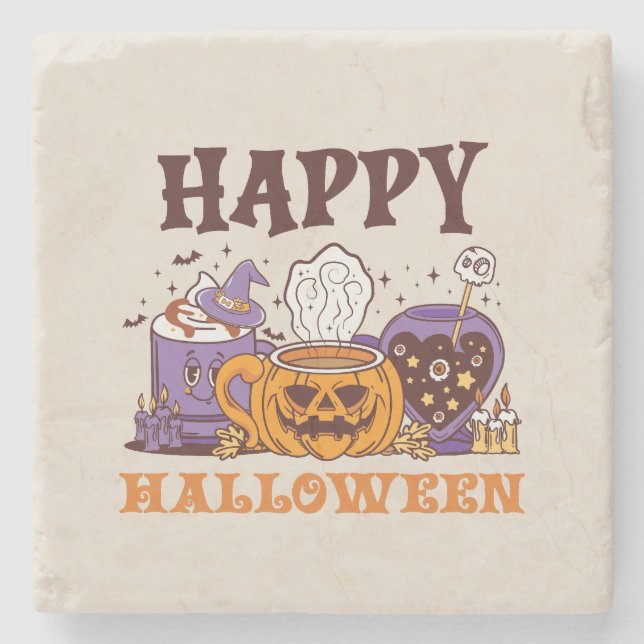 Posavasos De Piedra Feliz café de Halloween Brew (Anverso)