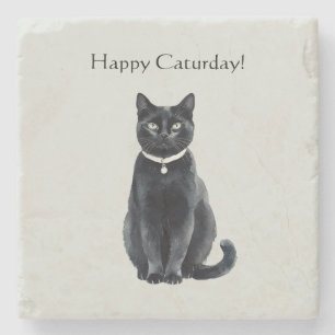 Posavasos De Piedra Feliz Caturday Gato Negro