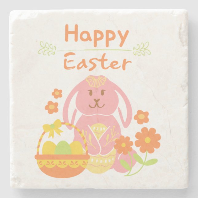 Posavasos De Piedra Feliz conejo de Pascua (Anverso)