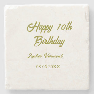 Posavasos De Piedra Feliz cumpleaños 10 nombre fecha dorado simple min