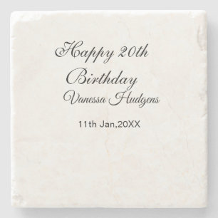 Posavasos De Piedra Feliz cumpleaños 20 nombre fecha simple minimalist