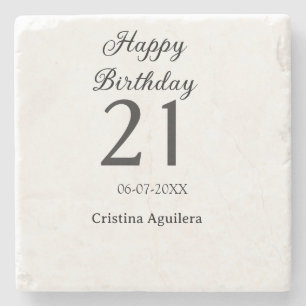 Posavasos De Piedra Feliz cumpleaños 21 letras negritas simples nombre
