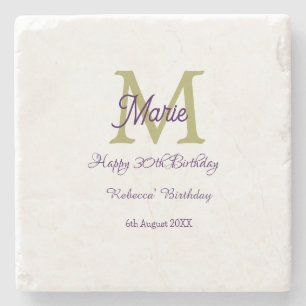 Posavasos De Piedra Feliz cumpleaños 30 dorado nombre monograma modern