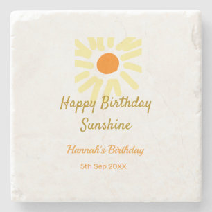 Posavasos De Piedra Feliz cumpleaños amarillo naranja sol boho