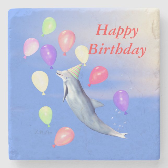 Posavasos De Piedra Feliz cumpleaños delfín (Anverso)