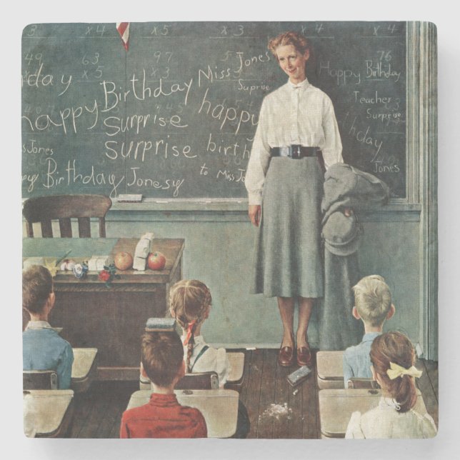 Posavasos De Piedra Feliz cumpleaños, Miss Jones por Norman Rockwell (Anverso)
