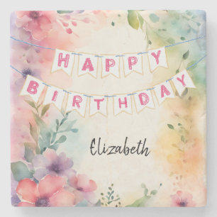 Posavasos De Piedra Feliz Cumpleaños Personalizable