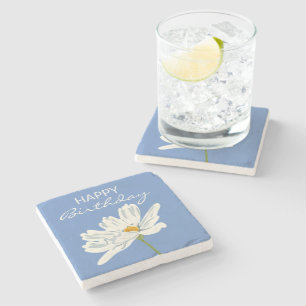 Posavasos De Piedra Feliz cumpleaños verano blanco Flor artística