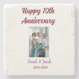 Posavasos De Piedra Feliz décimo aniversario foto boda apellido d