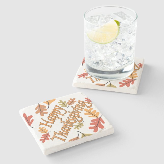 Posavasos De Piedra Feliz Día de Acción de Gracias (Lateral)