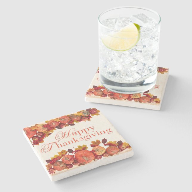 Posavasos De Piedra Feliz Día de Gracias 2024 (Lateral)