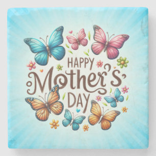 Posavasos De Piedra Feliz Día de las Madres con Clipart de Mariposas