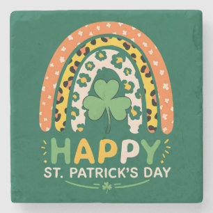 Posavasos De Piedra Feliz día de San Patricio Lindos Leopardos Arcoíri
