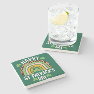 Posavasos De Piedra Feliz día de San Patricio Trébol de Arcoíris 
