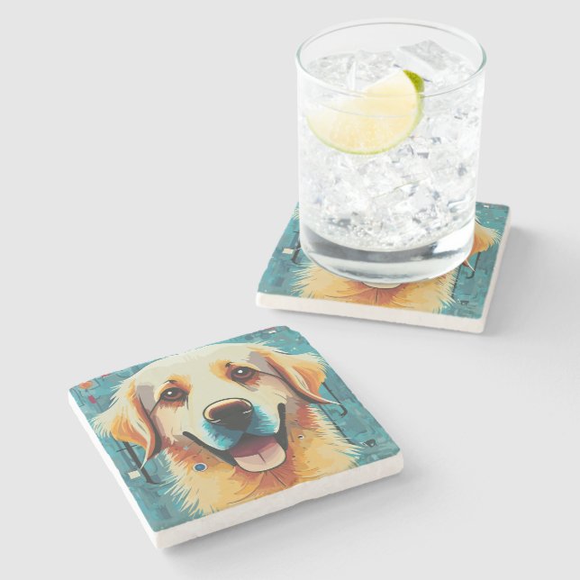 Posavasos De Piedra Feliz Golden Retriever (Lateral)
