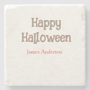 Posavasos De Piedra Feliz Halloween verde naranja pastel moderno trend