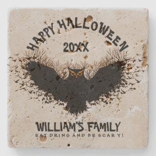 Posavasos De Piedra Feliz Ilustracion de Halloween Black Spooky Owen