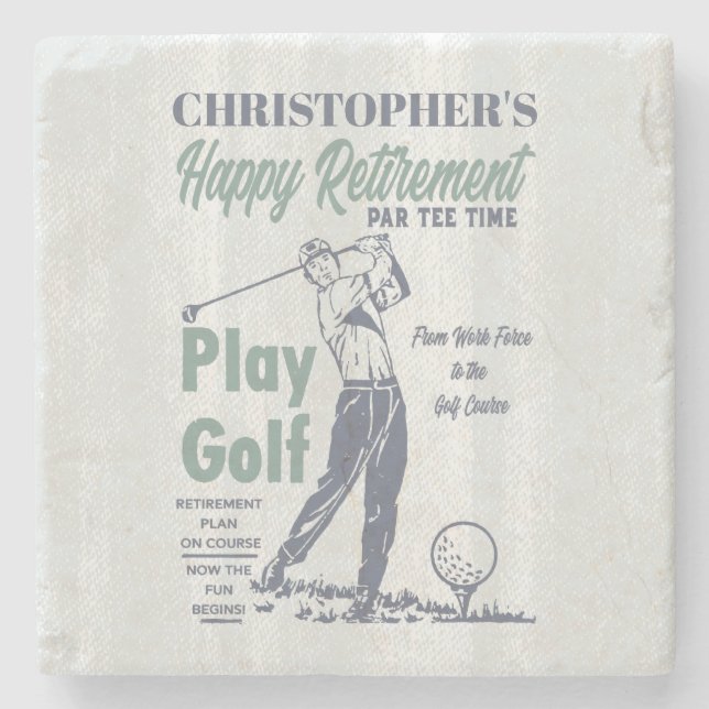 Posavasos De Piedra Feliz Jubilación Golf Tema Retro Golf (Anverso)
