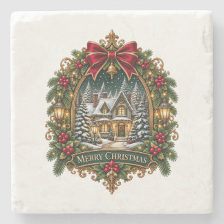 Posavasos De Piedra Feliz Navidad Cabaña Nevada Soporte de Piedra