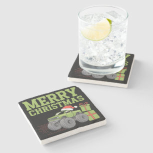 Posavasos De Piedra Feliz Navidad Camión Monstruo Niño Xmas