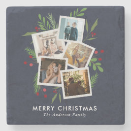 Posavasos De Piedra Feliz Navidad Collage Personalizado Modern Holly