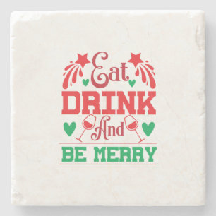 Posavasos De Piedra Feliz Navidad Comer Bebida Y Ser Feliz