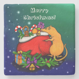 Posavasos De Piedra Feliz Navidad con el príncipe rata