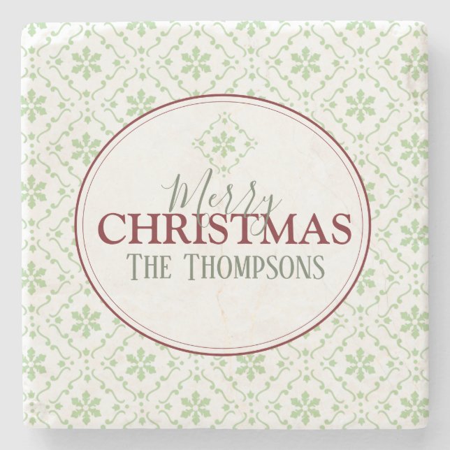 Posavasos De Piedra Feliz Navidad Copos de nieve nombre de fiesta de m (Anverso)