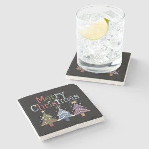 Posavasos De Piedra Feliz Navidad Cruz Árbol Xmas Retro