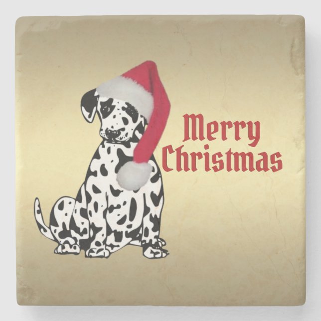 Posavasos De Piedra Feliz Navidad dálmata (Anverso)