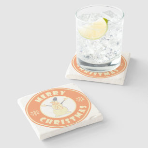 Posavasos De Piedra Feliz Navidad feliz estilo de café famoso de nieve