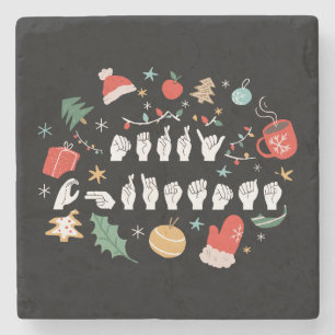 Posavasos De Piedra Feliz Navidad - Lenguaje de Señas Americano III