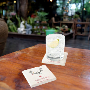 Posavasos De Piedra Feliz Navidad moderno y divertido reno blanco