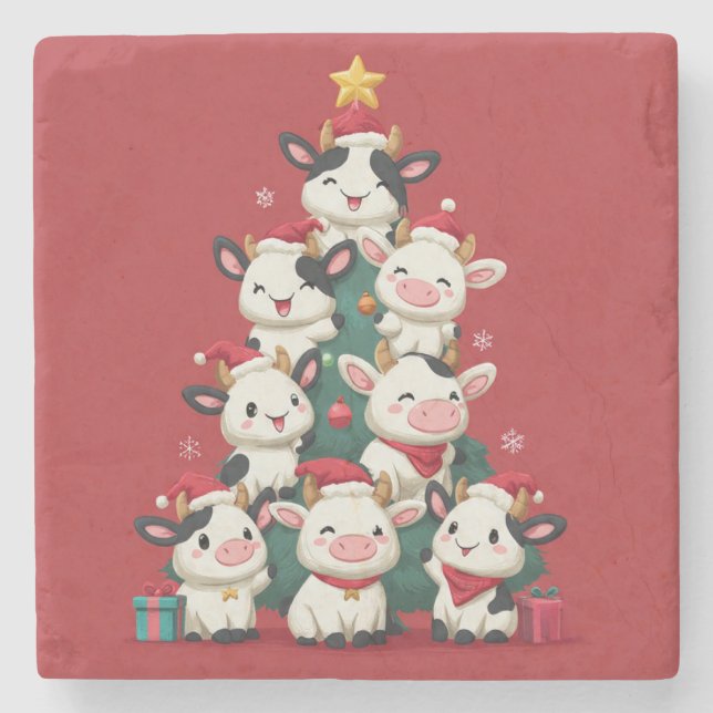 Posavasos De Piedra Feliz Navidad Moo (Anverso)
