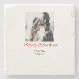 Posavasos De Piedra Feliz Navidad pareja foto añadir nombre feliz navi