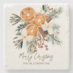 Posavasos De Piedra Feliz Navidad rústico invierno vegetación botánica