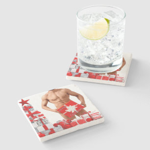 Posavasos De Piedra Feliz Navidad SlipperyJoe regalo rojo blanco plata