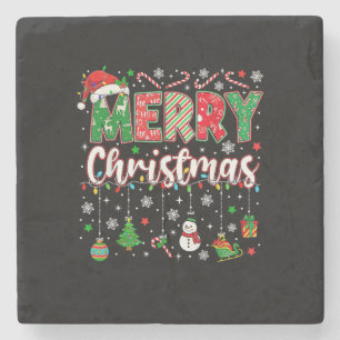 Posavasos De Piedra Feliz Navidad Sombrero Rojo de Santa Reno Santa Co