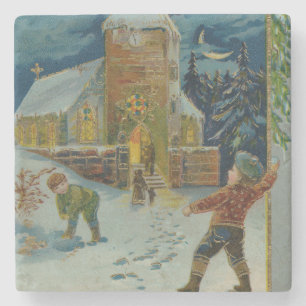 Posavasos De Piedra Feliz Navidad - Tarjeta postal vintage de pelea de