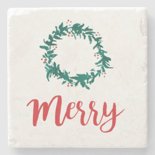 Posavasos De Piedra Feliz Navidad Wreath con decoración de Berries