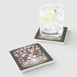 Posavasos De Piedra Feliz Pascua 2025  Huevos Conejo Conejito Lindo