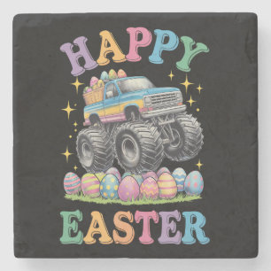 Posavasos De Piedra Feliz Pascua Camión Monstruo Divertido Aplasta Hue