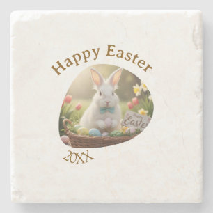 Posavasos De Piedra Feliz Pascua conejo blanco año foto nombre familia