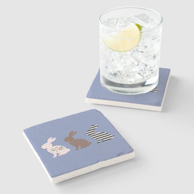 Posavasos De Piedra Feliz Pascua Lindísimo Conejo Leopardo de Pascua  (Lateral)