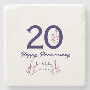 Posavasos De Piedra Feliz vigésimo aniversario nombre en letra negrita