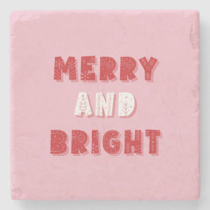 Posavasos De Piedra Feliz y brillante, Feliz Navidad, Navidades, rosa