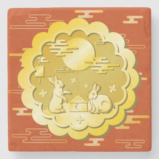 Posavasos De Piedra Festival de Otoño de Otoño Mooncake Moon Rabbit (Anverso)
