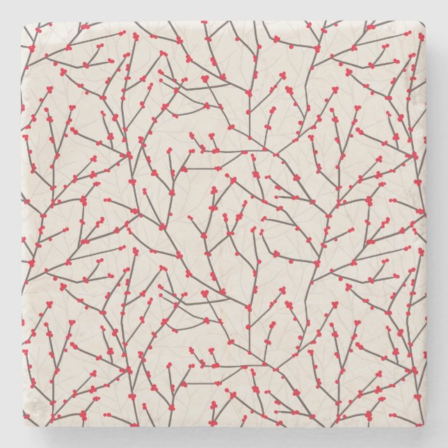 Posavasos De Piedra Festividad de las ramas de Winterberry Rojas dibuj (Anverso)